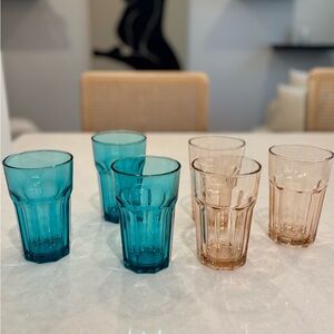 Elegant Blue and Tan Glass Tumbler Set